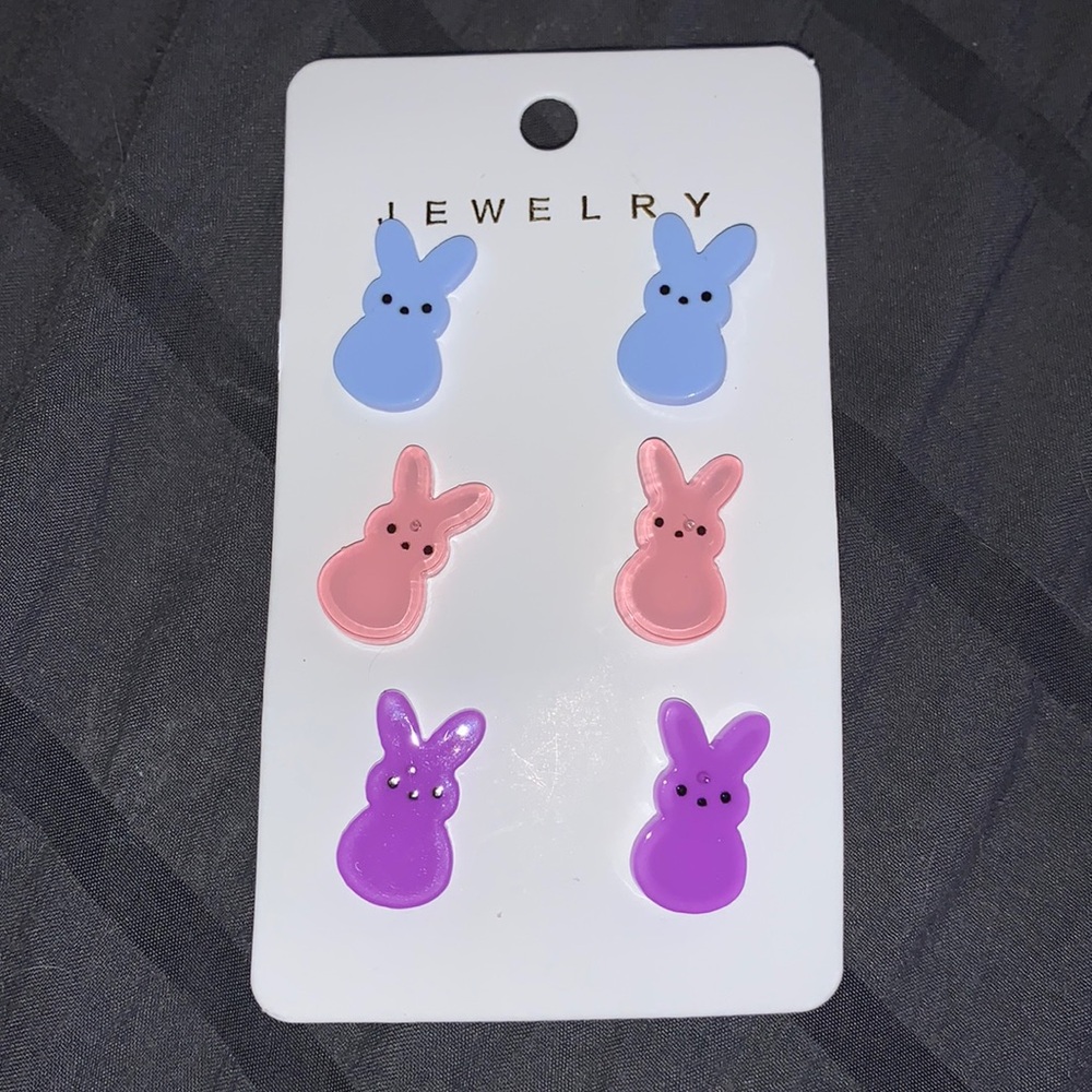 Peep Pierced Earrings, 3 Pairs, Baby Blue, Pink, Purple, Brand New